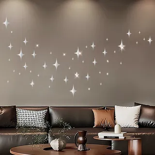 70 PCS Stern Sticker Spiegel Wandaufkleber, 3D Abnehmbares Acryl Wandtattoo Schlafzimmer Selbstklebende Wandkunst für Wohnzimmer Schlafzimmer Schlafsaal Miete Heimdekor (Slivery)