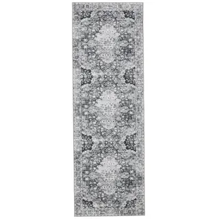 benuta Vintage-Läufer George waschbar 80x240 cm , Anthrazit , Kunststoff , Vintage , Rechteckig , 80x240 cm , Oeko-Tex® Standard 100 , in verschiedenen Größen erhältlich, rutschfeste Unterfläche, waschbar , Teppiche und Böden, Teppiche, Teppichläufer, Läufer