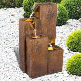 Gartenbrunnen Zimmerbrunnen Brunnen Zierbrunnen Springbrunnen Brunnen Wasserfall Wasserspiel für Garten (Holz-HÄUSCHEN 4-Stufig mit LED-Licht - 230V)