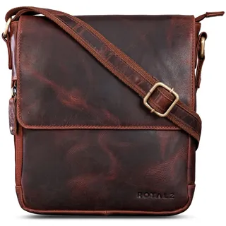 ROYALZ 'Cleveland' Vintage Leder Umhängetasche Herren Klein stilvolle Vintage Männer Schultertasche aus Echtleder, Farbe:Roma Cognac Braun