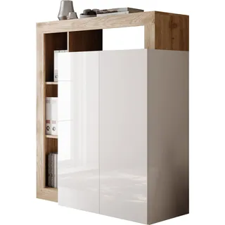 Home Affaire "Hamburg Breite 108 cm, Höhe 126 cm, 2 Türen, PC-Schrank, Home-Office," dekorativer Rahmen, Tastaturauszug, Stauraum, Multifunktional, weiß, eiche cadiz nb),