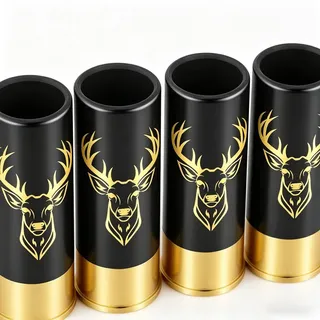Schnapsgläser mit Hirschkopf, Geschenke für Jäger, 12GA Hirschjagd, Schwarz | Großpackung mit Geschenkbox, für Männer und Frauen, Jäger, Hochzeitsfeier, Vatertag, Kleine Schnapsbecher, 45 ml, Plastik