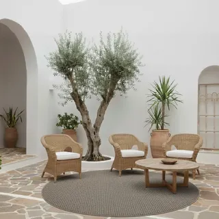 Tadi & Imperio1979 Runder Teppich für den Innen- und Außenbereich, Teppich ohne Flor, Taupe, 100 cm Durchmesser, Synthetikfaser, für Wohnzimmer und Terrasse