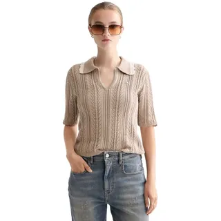 Scotch & Soda Pointelle Collared Knitted Kurzarm-poloshirt - Plaza Taupe - L