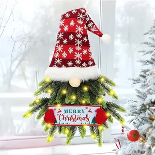 Weihnachtskranz mit LED, Weihnachtsschmuck GNOME Tür Kranz Merry Christmas für Weihnachten, Weihnachtsdeko zum Hängen, Weihnachten Kranz Dekorationen für Haustür, Fenster, Wand Hängende Deko