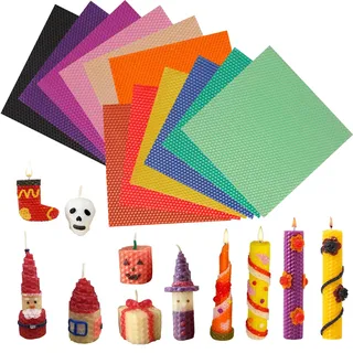 Jaztral Bienenwachsplatten mit Docht - 12 Farben Farbige Bienenwachskerzen Selber Machen Set (20 x 20cm). Eltern-Kind Kreativset, Bienenwachskerzen-DIY-Kit für Erwachsene