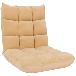 Mendler Relaxsessel Bodensessel Samt 50 x 55 x 0 cm Beige mit Kissen/Rollen