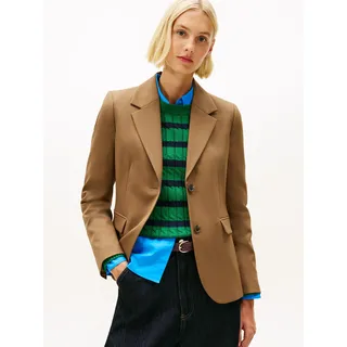 Longblazer TOMMY HILFIGER "TIMELESS WOOL REG STRT SB BLAZER", Damen, Gr. 40, nordic taupe, Web, Obermaterial: 54% Polyester, 44% Wolle, 2% Elasthan, unifarben, regular fit, V-Ausschnitt, Blazer Longblazer, mit Wolle