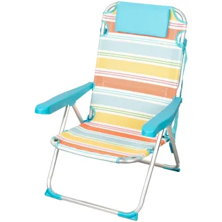 AKTIVE Strandklappstuhl, 48 x 60 x 90 cm, in 5 Positionen verstellbar, aus Aluminium und Textilene, Mehrfarbig, mit Kissen, Rückentasche und Schultergriff, Kippschutz, Modell Santorini (62421)