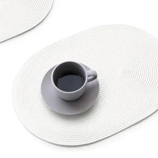 funwheat Ovale, geflochtene Platzsets, Set mit 6 Tischsets für Esstische, gewebt, waschbar, rutschfest, glänzend, 30,5 x 45,7 cm, Tischmatten für den Innen- und Außenbereich (oval, Weiß, 6 Stück)