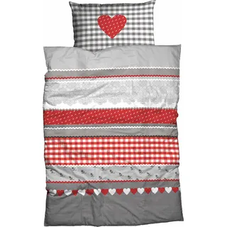 Herz-Karo Renforcé grau/rot 240 x 220 + 2 x 80 x 80 cm