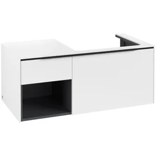 Villeroy & Boch Subway 3.0 Waschbeckenunterschrank, 2 Auszüge, Waschbecken rechts, Regalelement unten links, 1001x422,5x516mm, C57101VF, Farbe: Front/Korpus: Pure White, Griff: Volcano Black