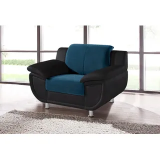 Sessel TRENDMANUFAKTUR "Rondo 3, Loungesessel", schwarz (schwarz, petrol), B:121cm H:85cm T:94cm, Luxus-Microfaser ALCAZAR (100% Polyester) / Feinstruktur (100% Polyester);Kunstleder SOFTLUX / Struktur (77% Polyester; 23% Polyacryl), Sessel, Sessel, wahlweise mit komfortablem Federkern, mit extra breiten Armlehnen