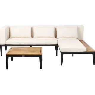 BELIANI Lounge Set 2-Teilig Links Hellbraun es Akazienholz u. Aluminium 3-Sitzer mit Auflagen Lattenoptik Modern Garten Ecksofa mit Tisch - Beige, Schwarz, Braun