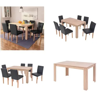 vidaXL Esszimmertisch und Stühle 7 tlg. Kunstleder Eiche Schwarz - Esszimmer-Set - Esszimmer-Sets - Ess-Möbel-Set - Ess-Möbel-Sets - Braun