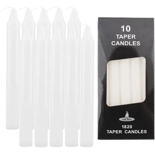 ALLAVA 10 Stück Glatte Stabkerzen Weiß, 100% Paraffin, 6 Stunden Brenndauer, für Kerzenrohling Kommunion, Taufe, Geburtstag, Hochzeit, Kerze zum Verzieren, Höhe 19cm, Ø18mm