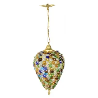 Casa Padrino Barock Decken Hängeleuchte Bunt 20 x H 50 cm - Glas Leuchte