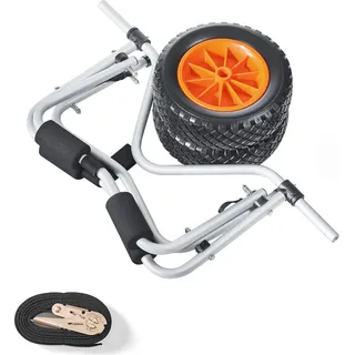 SucceBuy Kajakwagen, 113 kg Tragkraft, faltbarer Kanuwagen mit 25,4 cm Vollgummireifen & Ratschengurt, Transporthilfe für Kajaks, Kanus, Paddleboards, Boote und Wassersportgeräte, 70x40x40 cm
