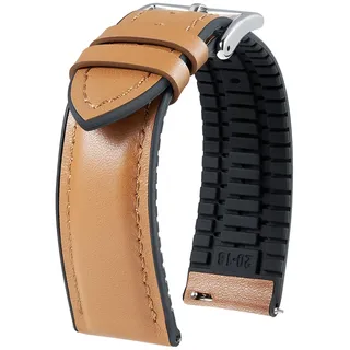 BINLUN Leder Silikon Uhrenarmbänder 14mm 16mm 18mm 19mm 20mm 21mm 22mm Schnellverschluss Hybrid Gummi Lederarmband für Smartwatches 6 Farben Herren Damen(Hellbraun,20mm,Silberne Schnalle