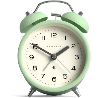 NEWGATE® Charlie Bell Echo wecker | Moderne Interpretation der klassischen doppelglockenuhr | Neo Minze | Leicht lesbare Zahlen | Ideal für nachttisch, Schreibtisch oder Regal | Modernes Retro
