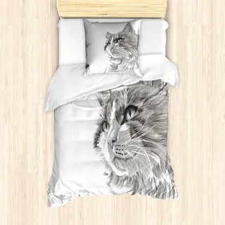 ABAKUHAUS Tier Mantele, Katzen-Porträt Kätzchen, Milbensicher Allergiker geeignet mit Kissenbezügen, 135 cm x 200 cm - 80 x 80 cm, Grau weiß