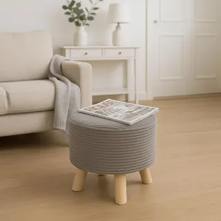Cord-Pouf - Gepolsterter Sitz mit Holzbeinen