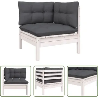 The Living Store Garten-Ecksofa mit Kissen Weiß Massivholz Kiefer - Weiß