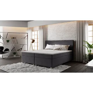 Roe Furniture | Boxspringbett - SIMPLE - 160x200 cm - Graphit - Taschenfederkern-Matratze - Doppelbett - Tagesbett - Bett Schlafzimmer - Gästebett - Dunkelgrau