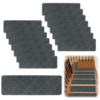 15 Stück Treppenstufen Matten, 55 cm x 19 cm Stufenmatten Selbstklebend, Anti Rutsch Treppenstufen Zuschneidbar Wiederverwendbar für Holzstufen,Treppenteppich für Kinder,Älteste,Haustiere (Grau)