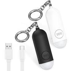 Brifit [2 Stuck ] Persönlicher Alarm Taschenalarm 130dB Sirene, USB Aufladbar Schrillalarm für Frauen mit LED Taschenlampe, Sicherheit Schlüsselanhänger für Frauen, Kinder, Senioren