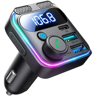 JOYROOM 81W Bluetooth 5.4 Adapter Auto,【45W PD & Bass Hi-Fi Stereo】 2025 Version FM Transmitter Auto Bluetooth,【36W QC3.0 & Freisprechanlage】 Dual-Mikrofon & LED-Licht, Wiedergabe von USB-Stick