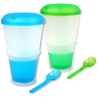 Schramm® 2er Pack Joghurtbecher to go Müsli-to-Go Müslibecher mit integriertem Kühlfach und Löffel Müslischale Joghurt Becher Müslibehälter Joghurtbehälter für unterwegs