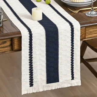 Artoid Mode Landhausstil Makramee Quasten Blau Tischläufer 30x183 cm, Küche Tisch Geburtstag Vintage Dekoration Drinnen Urlaub Party Dekor