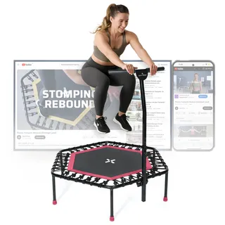 Sportplus Fitness Trampolin Indoor für Zuhause, Trampolin mit Haltestange höhenverstellbar, Gummiseilfederung, Workout & Cardiotraining, Premium-Qualität Designed in Germany 130kg