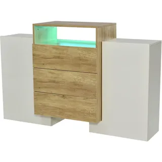Flieks Sideboard Weiß Holz 140cm LED Hochglanz modern , Naturfarben , Holzwerkstoff , 37.5x91x140 cm , Kleinmöbel, Kommoden, Sideboards