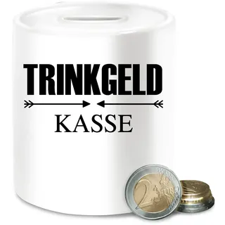 Spardose - Erwachsene - Trinkgeldkasse - Lettering und Pfeile - Unisize - Weiß - trinkgeldkaasse dose Trinkgeld Keramik Gastronomie geldgeschenk Auto zum öffnen hochzeitsspardose Mein erstes