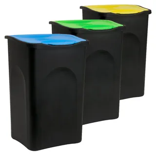 DEUBA® 3x Mülleimer mit Schwingdeckel 50L Abfalleimer Automatik Geruchsarm Küche Bad Biomüll Gelber Sack Kunststoff Mülltrennung