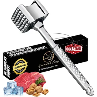 Fleischklopfer Edelstahl spülmaschinenfest - Original Design - Doppelseitiger Schnitzelklopfer ideal für Schnitzel, Koteletts, Steaks - Fleischhammer mit lebenslanger Garantie