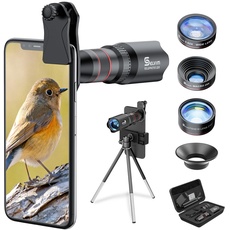 Selvim Handy Objektiv Linse Kit Lens Set 22X Teleobjektiv, 25X Makro Objektiv, 0,62X Weitwinkel, 235° Fischaugenobjektiv für iOS iPhone und meisten Android Smartphone Schwarz