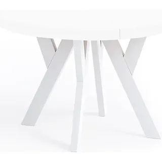 Runder Ausziehbarer Tisch für Esszimmer, PERO, Loft-Stil, Skandinavische, Durchmesser: 110 / 210 cm, Farbe: Weiss - Weiß