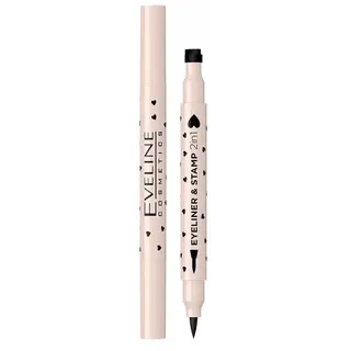 Eveline Cosmetics Eveline Dual-Action Eyeliner mit Stempel - Multifunktionale vegane Formel, langanhaltend & wasserfest für kreatives Make-up
