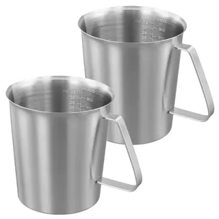 FUNSUEI 2 Stück 500ml Edelstahl Messbecher mit Griff, Metallkrug mit ML und OZ, Milchkännchen Edelstahl für Küche Kaffee Milch, 9 x 10,7 cm, Silber