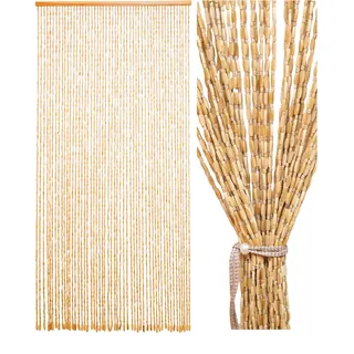 Ezcasch 90x200cm Perlenvorhang - 52 Stränge Beige Retro Bambusperlenvorhang - Handarbeit Natur Türvorhang Bambus Perlenvorhang als Insektenschutz Fliegenschutz für Schlafzimmer Wohnwagen Camping