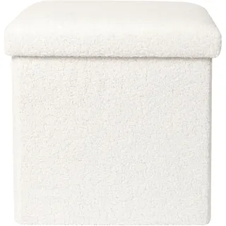 HOME DECO FACTORY, HD0058, Faltbare Pouf-Box aus weißem Bouclette, Natural Crush, Möbel, Sitz, Pouf und Bodenkissen, 38 x 38 x 38 cm, Sitzhöhe 38 cm, Weiß