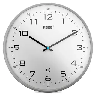 MEBUS Funk Wanduhr 13081 30 cm grau/silber/weiß