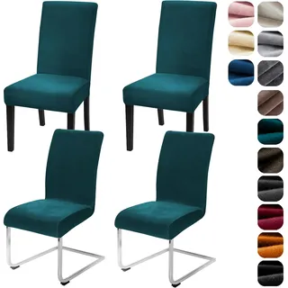 Alishomtll Stretch Samt Stuhlhussen 4er Set Velvet/Velour Stuhlbezug Schwingstuhl Elastische Hussen Waschbarer Stühle Schutz für Küche Restaurant Hotel Bankett Hochzeit (Turquoise, 4 Stück)