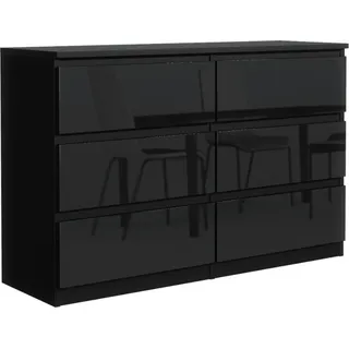 3xEliving Kommode Sideboard DEMII 6 120cm - mit 6 Schubladen in Schwarz in Hochglanz / Verschiedene Farben und Großen - Schwarz