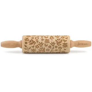 Folkroll Motiv-Teigrolle , Naturfarben , Holz , Buche , 4.5x4.5x23 cm , nachhaltig, nachwachsender Rohstoff , Backen & Backzubehör, Nudelhölzer & Teigschaber