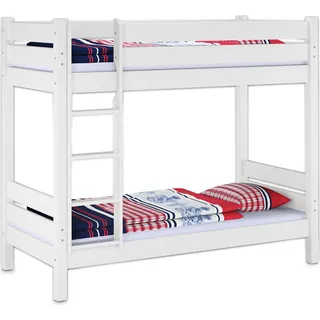 Etagenbett extra stabil 100x200 Nische 100 Kiefer-Hochbett weiß Zubehör wählbar V-60.16-10WRollrost und Matratze inkl. - Weiß