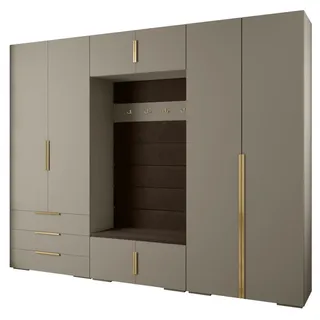 Abiks Möbel Garderoben-Set 236,7/300/47 , Kaschmir, Braun, Goldfarben , Holz , Nachbildung , 14 Fächer , 300x236.7x47 cm , Garderobe, Garderoben-Sets & Garderoben-Serien, Garderoben-Sets